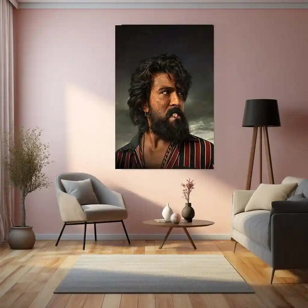 Movies & Series Metal Poster | Ram Charan Mass Stylish Metal Poster | Powerful Telugu Superstar Wall Art | Premium Actor Portrait Frame - TURTLEWINGS 