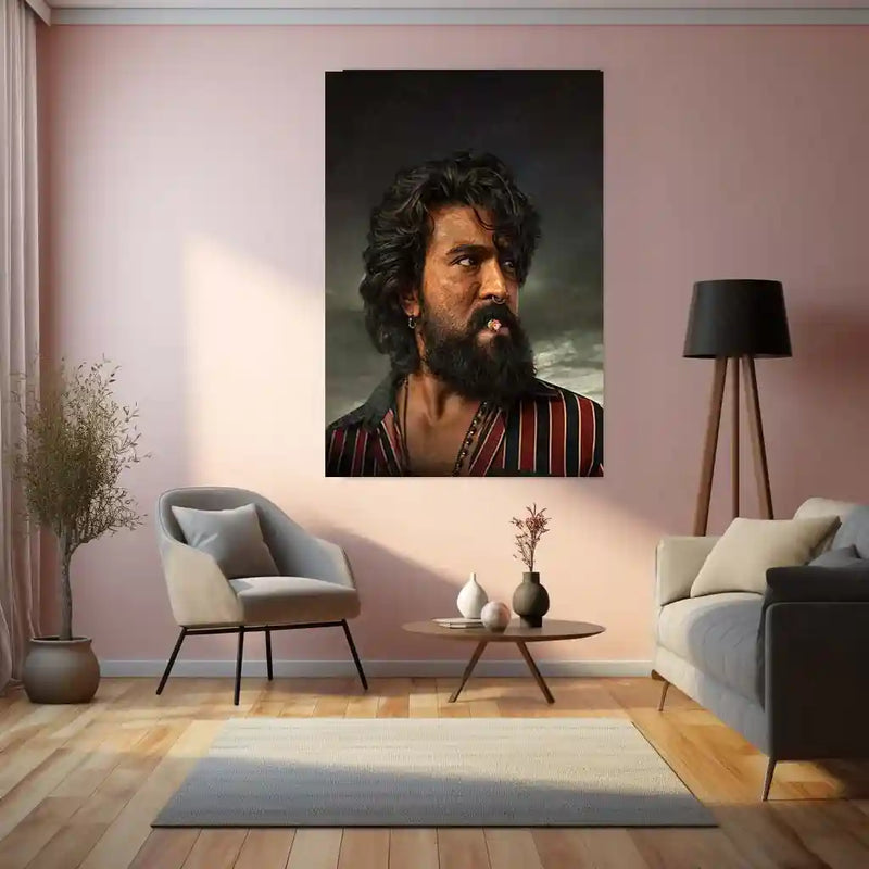 Movies & Series Metal Poster | Ram Charan Mass Stylish Metal Poster | Powerful Telugu Superstar Wall Art | Premium Actor Portrait Frame - TURTLEWINGS 
