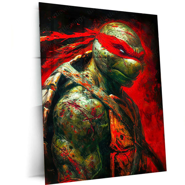 Raphael Ninja Turtle Poster | TMNT Dark Red Bandana Warrior Metal Poster | Retro Wall Frame