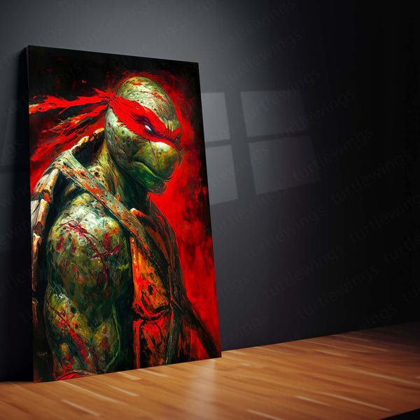 Raphael Ninja Turtle Poster | TMNT Dark Red Bandana Warrior Metal Poster | Retro Wall Frame