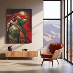 Raphael Ninja Turtle Poster | TMNT Dark Red Bandana Warrior Metal Poster | Retro Wall Frame