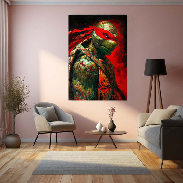 Raphael Ninja Turtle Poster | TMNT Dark Red Bandana Warrior Metal Poster | Retro Wall Frame