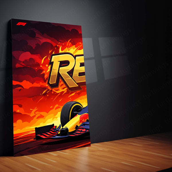 Formula 1 Metal Poster Set of 3 | Red Bull Racing F1 Car | Fiery Motorsport Triptych Wall Art | Premium Racing Metal Print