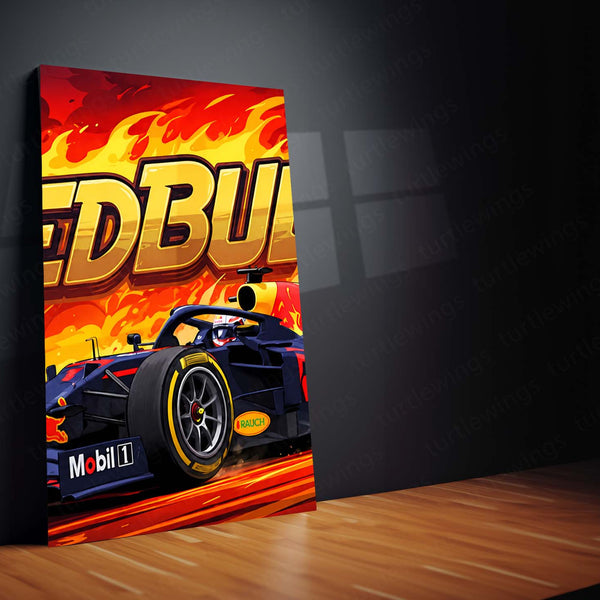 Formula 1 Metal Poster Set of 3 | Red Bull Racing F1 Car | Fiery Motorsport Triptych Wall Art | Premium Racing Metal Print