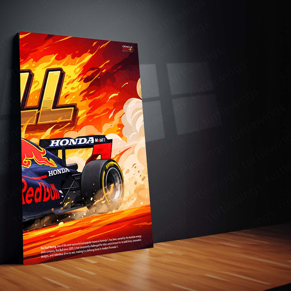Formula 1 Metal Poster Set of 3 | Red Bull Racing F1 Car | Fiery Motorsport Triptych Wall Art | Premium Racing Metal Print