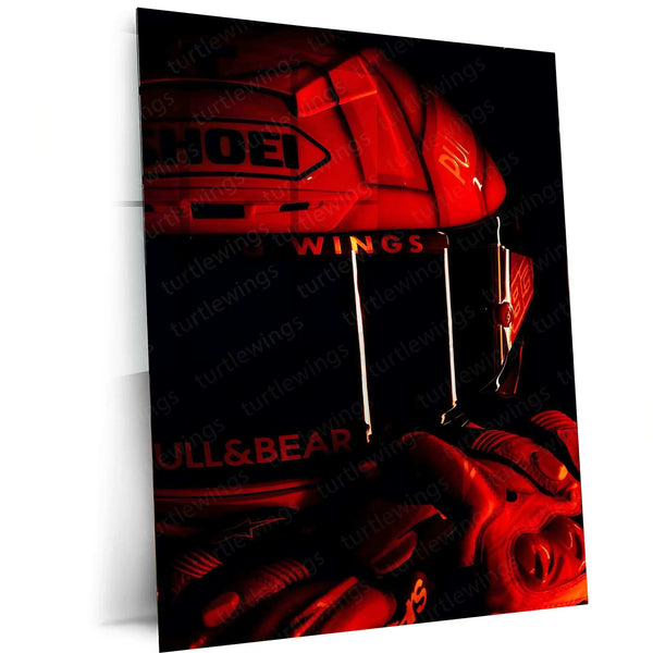 F1 Red Helmet Metal Poster – High-Octane Racing Icon Wall Art - TURTLEWINGS 