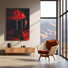 F1 Red Helmet Metal Poster – High-Octane Racing Icon Wall Art - TURTLEWINGS 