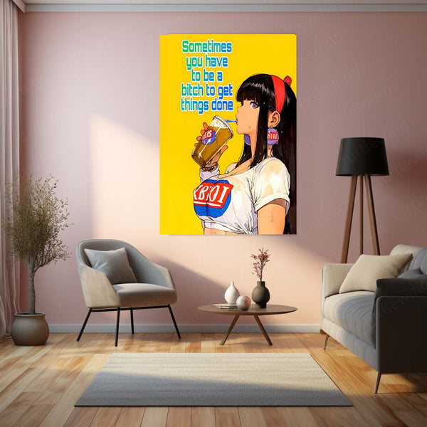 Red Hairband Girl with a Soda Drink – Bold Attitude Metal Frame