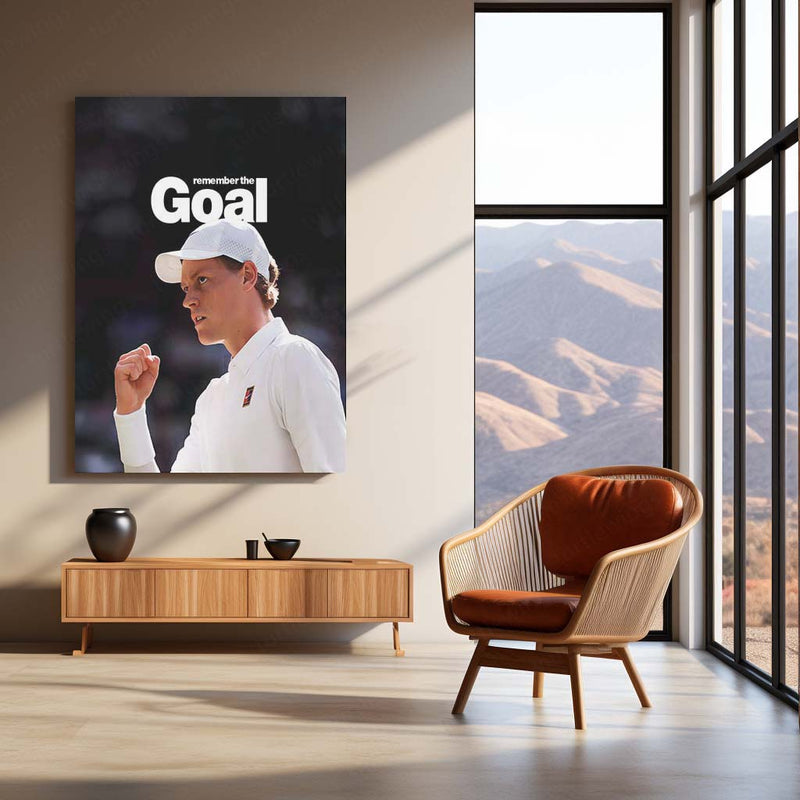 Quote Metal Poster | Jannik Sinner – Remember the Goal Metal Frame Unshakeable Focus & Elite Tennis Mindset Quote Wall Art | Championship Discipline Metal Poster