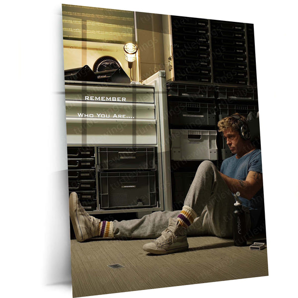 Quote Metal Poster | Brad Pitt – Remember Who You Are | Self-Belief & Inner Strength Motivational Metal Frame | Inspirational