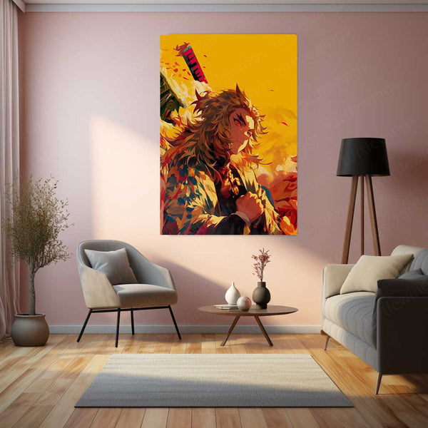 Rengoku’s Flame Resolve – Demon Slayer Tribute Metal Poster | Flame Hashira Wall Frame