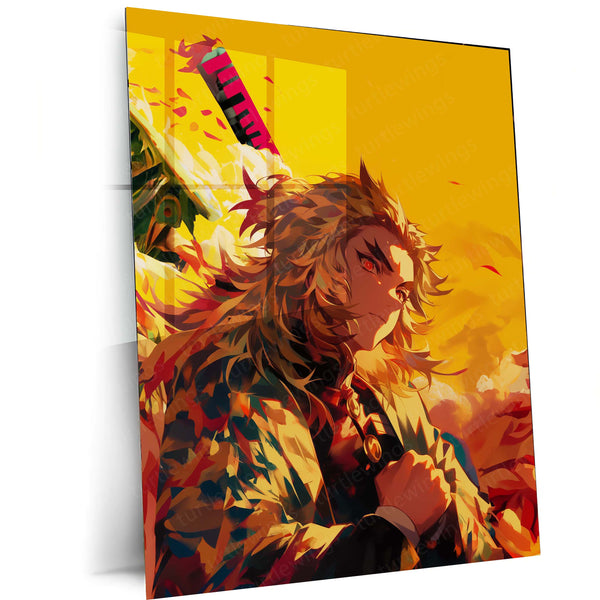 Rengoku’s Flame Resolve – Demon Slayer Tribute Metal Poster | Flame Hashira Wall Frame