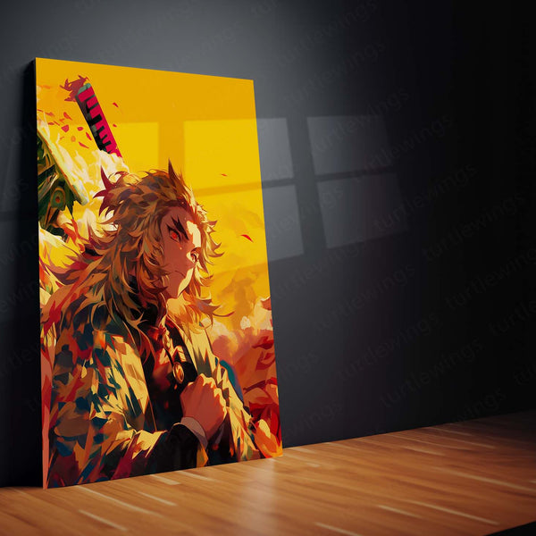 Rengoku’s Flame Resolve – Demon Slayer Tribute Metal Poster | Flame Hashira Wall Frame
