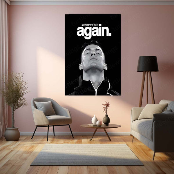 Quote Metal Poster | Cristiano Ronaldo – Reset & Rise Again Metal Frame Elite Discipline, Recovery & Comeback Mindset Wall Art | Relentless Consistency Quote Metal Poster