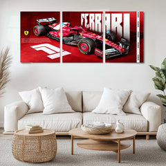 Formula 1 Metal Poster Set of 3 | Ferrari F1 Racing Car | Red Motorsport Triptych Wall Art | Premium Racing Metal Print