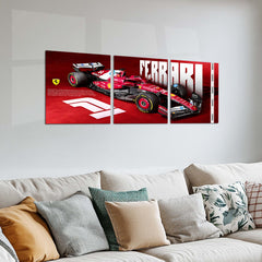 Formula 1 Metal Poster Set of 3 | Ferrari F1 Racing Car | Red Motorsport Triptych Wall Art | Premium Racing Metal Print