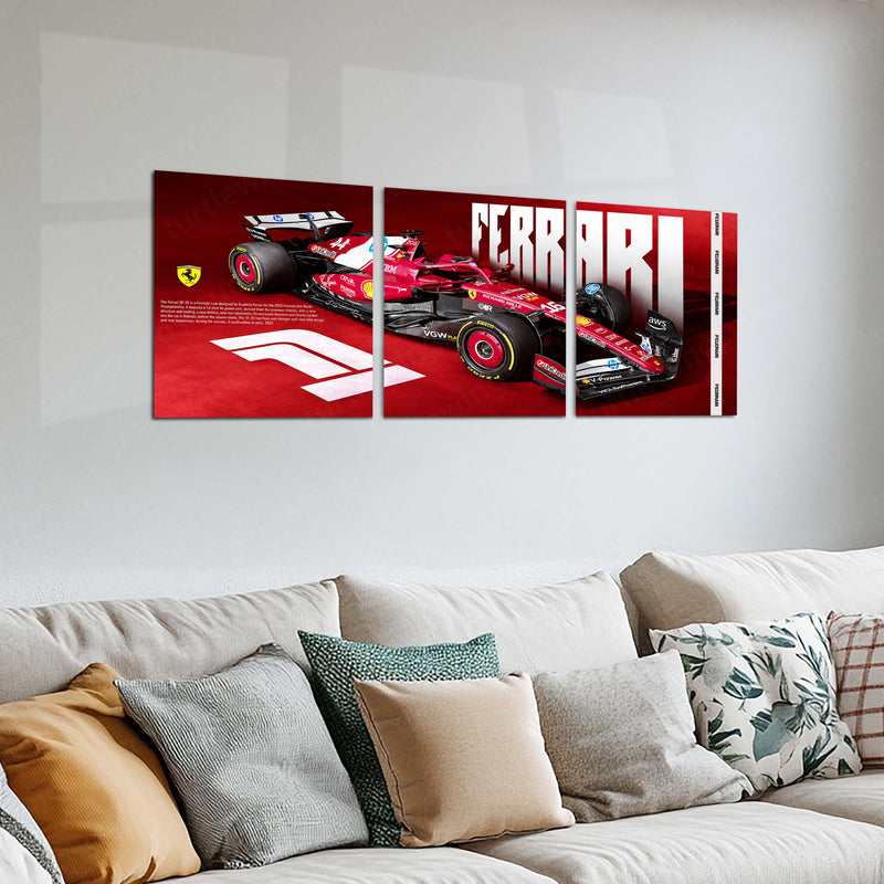 Formula 1 Metal Poster Set of 3 | Ferrari F1 Racing Car | Red Motorsport Triptych Wall Art | Premium Racing Metal Print