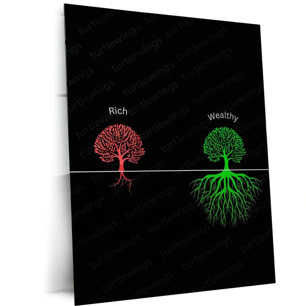 Stock Market Metal Poster | Rich vs Wealthy Minimal Metal Poster | Money Mindset Wall Art | Financial Growth & Success Decor - TURTLEWINGS 