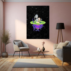 Rick and Morty Floating on Alien in Space Metal Frame | Sci-Fi Cartoon Wall Art - TURTLEWINGS 