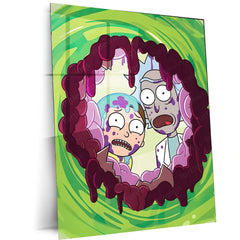 Rick and Morty Floating on Alien in Space Metal Frame | Sci-Fi Cartoon Wall Art 01 - TURTLEWINGS 