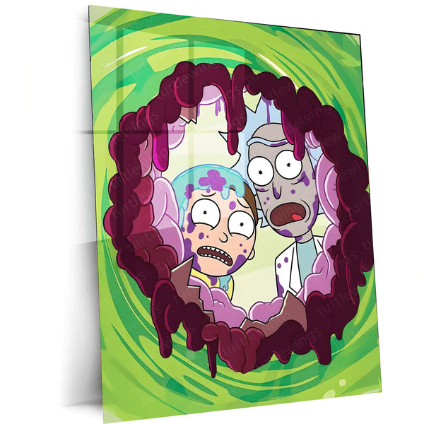 Rick and Morty Floating on Alien in Space Metal Frame | Sci-Fi Cartoon Wall Art 01 - TURTLEWINGS 