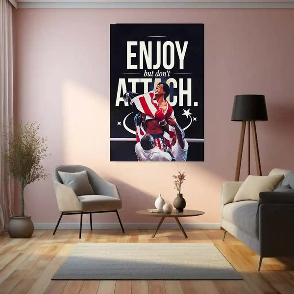 Quote Metal Poster | Rocky Balboa – “ENJOY, but don’t ATTACH.” Quote Metal Frame Wall Art | Boxing Motivation Poster - TURTLEWINGS 
