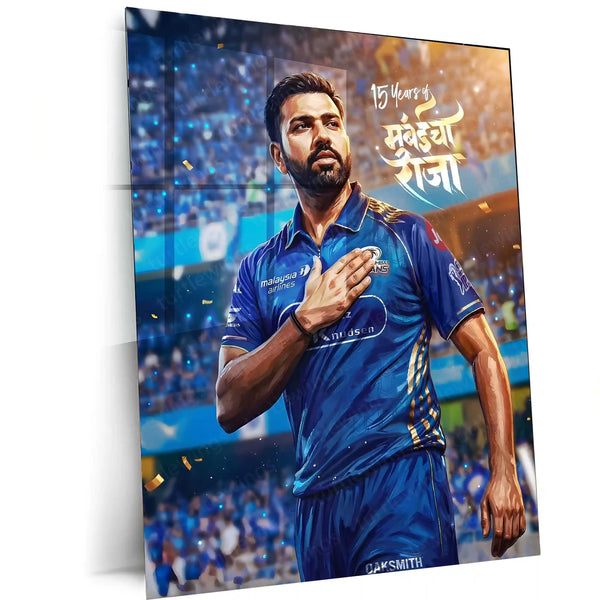 Cricket Metal Poster | Rohit Sharma Mumbai Indians Metal Poster | 15 Years Mumbai Raja Wall Art | IPL Cricket Legend Frame - TURTLEWINGS 