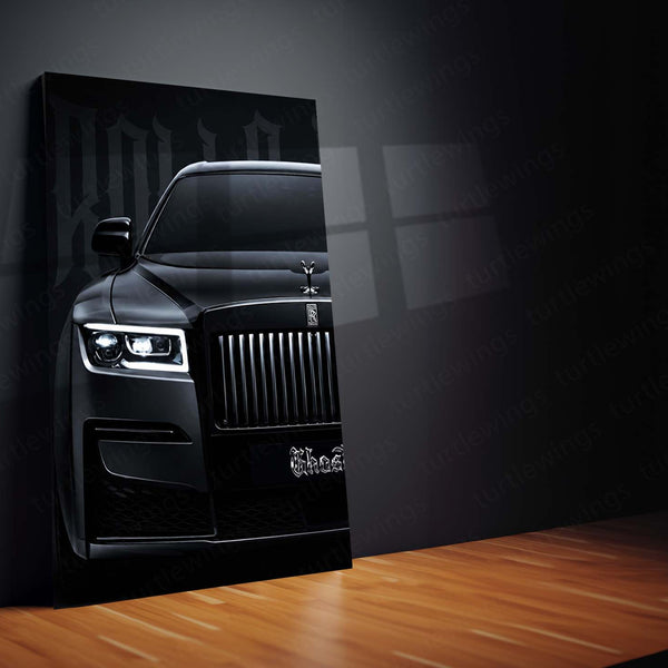 Car Metal Poster Set of 3 | Rolls-Royce Ghost Black Badge | Black Luxury Sedan Triptych Wall Art | Premium Automotive Metal Print