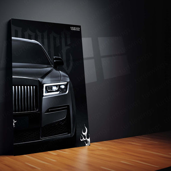 Car Metal Poster Set of 3 | Rolls-Royce Ghost Black Badge | Black Luxury Sedan Triptych Wall Art | Premium Automotive Metal Print