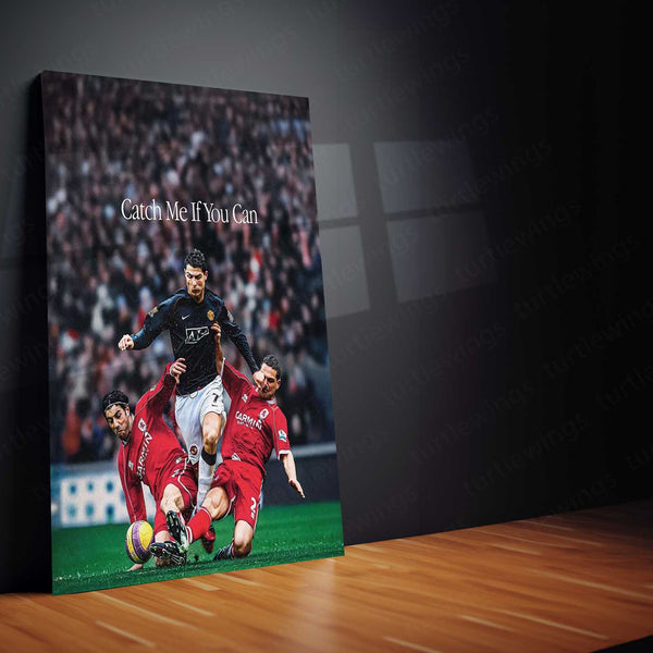 Cristiano Ronaldo – “Catch Me If You Can” Metal Poster | Football Speed x Legacy Wall Art | Premium Aluminum Print