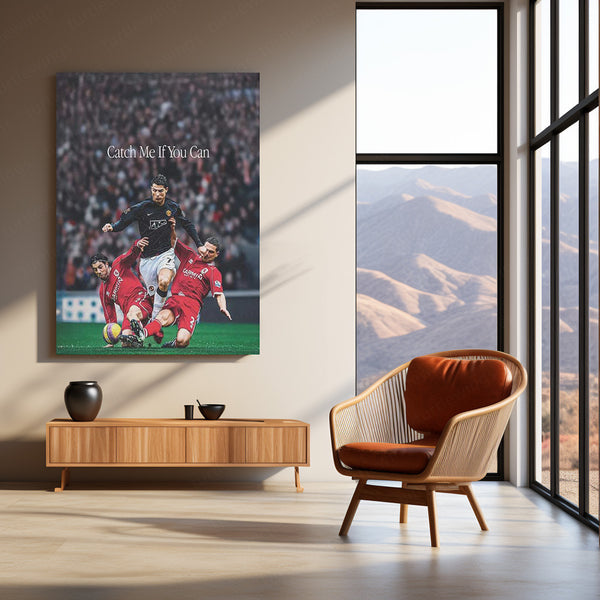 Cristiano Ronaldo – “Catch Me If You Can” Metal Poster | Football Speed x Legacy Wall Art | Premium Aluminum Print