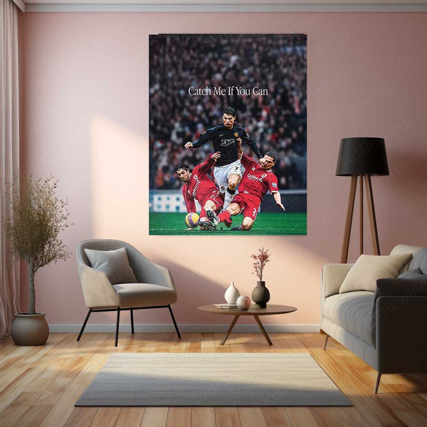 Cristiano Ronaldo – “Catch Me If You Can” Metal Poster | Football Speed x Legacy Wall Art | Premium Aluminum Print