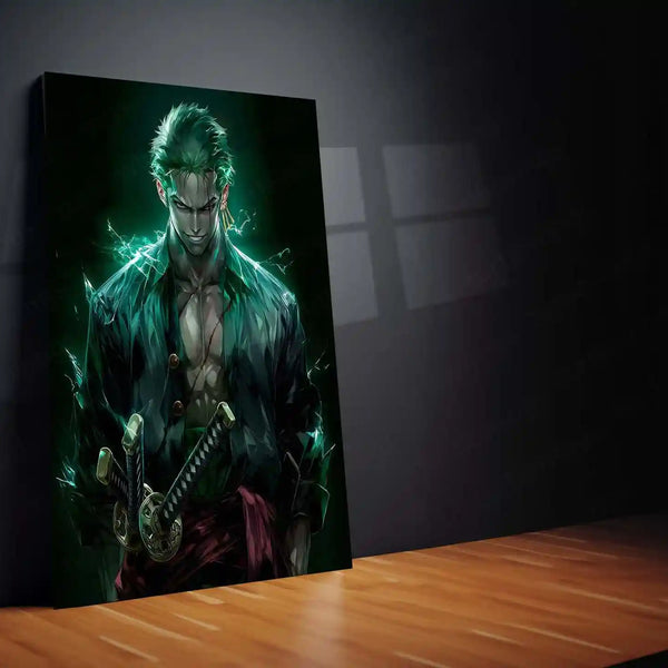 Anime Metal Poster | Roronoa Zoro Metal Poster | One Piece Anime Wall Art | Three Sword Style Zoro Frame | Anime Room Decor - TURTLEWINGS 