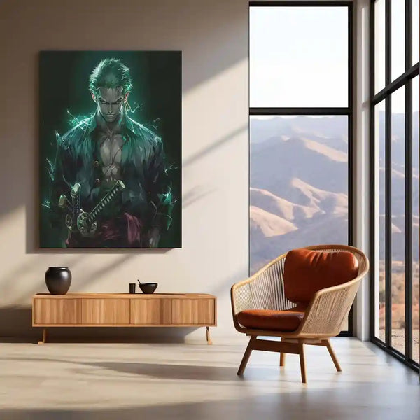 Anime Metal Poster | Roronoa Zoro Metal Poster | One Piece Anime Wall Art | Three Sword Style Zoro Frame | Anime Room Decor - TURTLEWINGS 
