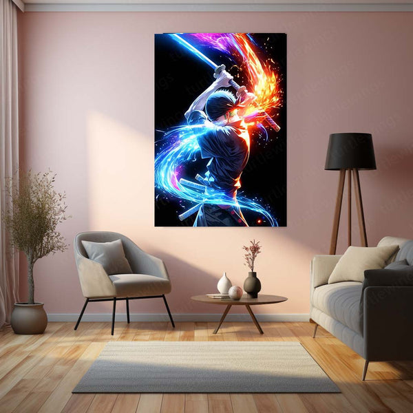 Anime Metal Poster | Roronoa Zoro Metal Poster | One Piece Swordsman Wall Frame | Anime Collector Art