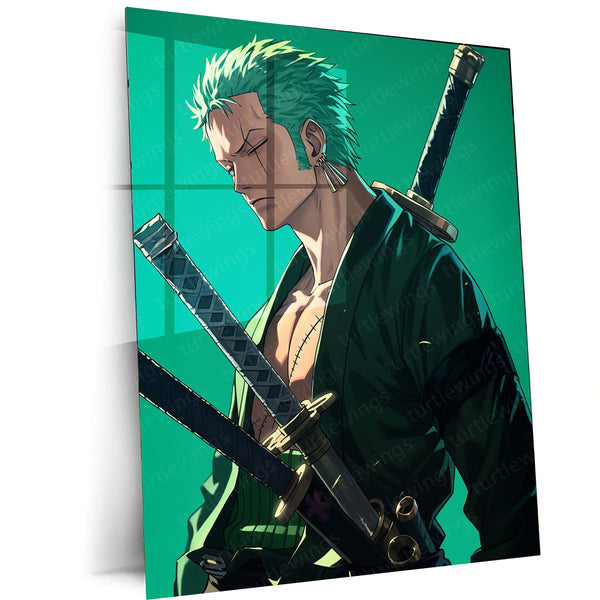 Anime Metal Poster | Roronoa Zoro – Swordmaster Metal Poster | One Piece Anime Wall Frame | Three-Sword Style Art