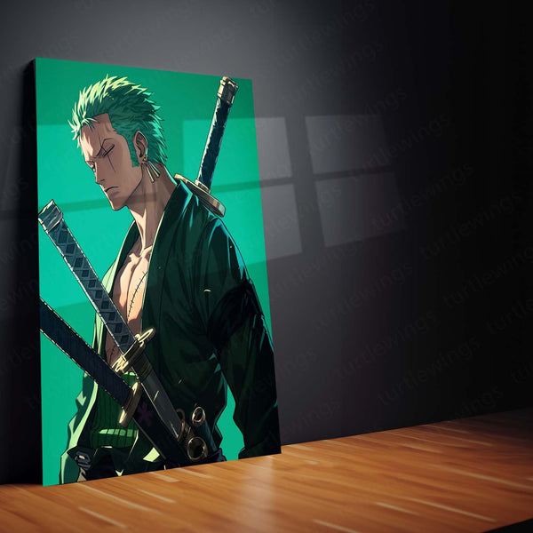 Anime Metal Poster | Roronoa Zoro – Swordmaster Metal Poster | One Piece Anime Wall Frame | Three-Sword Style Art