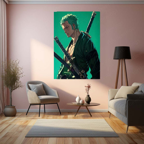 Anime Metal Poster | Roronoa Zoro – Swordmaster Metal Poster | One Piece Anime Wall Frame | Three-Sword Style Art