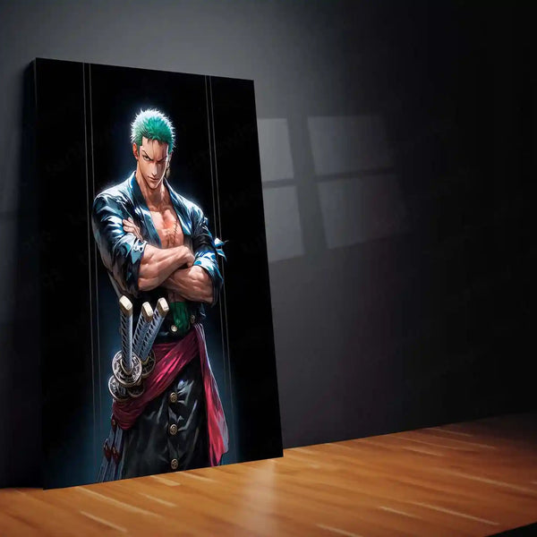 Anime Metal Poster | Roronoa Zoro Metal Poster | One Piece Anime Wall Art | Three Sword Style Warrior Frame | Zoro Premium Anime Decor - TURTLEWINGS 