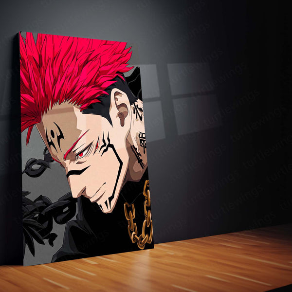 Anime Metal Poster Set of 3 | Jujutsu Kaisen | Ryomen Sukuna Red Hair Dark Triptych Wall Art