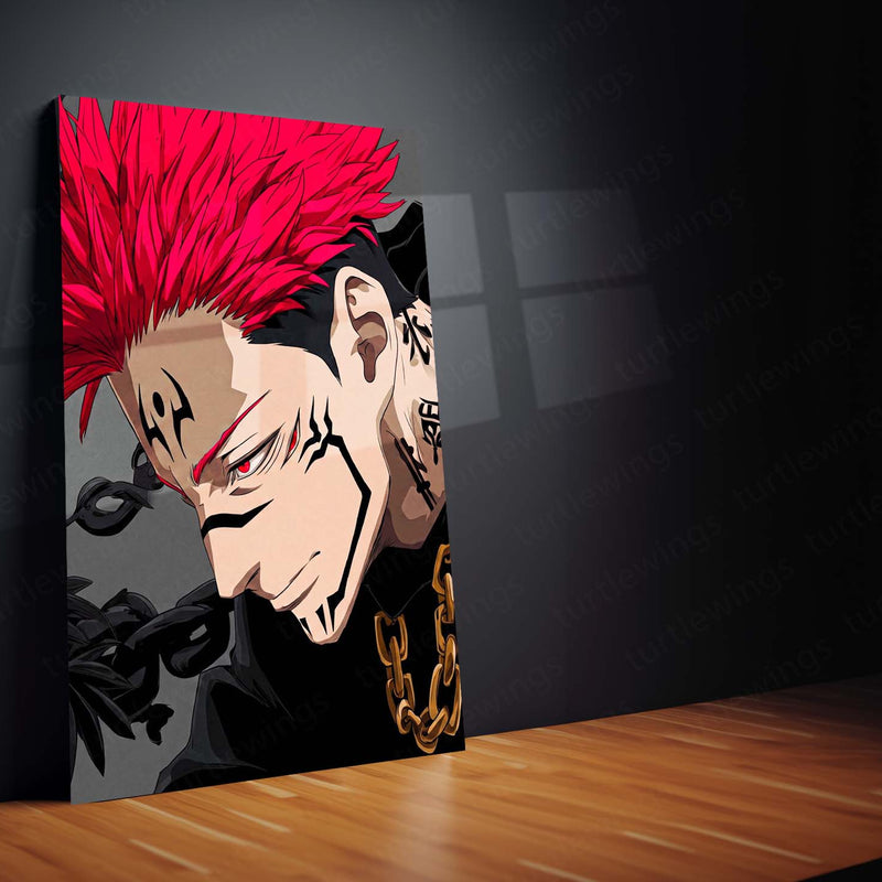 Anime Metal Poster Set of 3 | Jujutsu Kaisen | Ryomen Sukuna Red Hair Dark Triptych Wall Art
