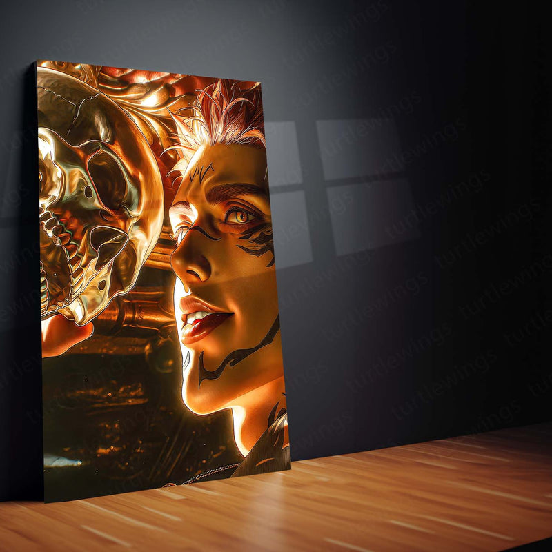 Anime Metal Poster Set of 3 | Jujutsu Kaisen | Ryomen Sukuna Golden Skull Triptych Wall Art