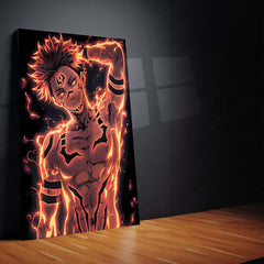 Anime Metal Poster | Ryomen Sukuna – Cursed Flame Mode Metal Poster | Jujutsu Kaisen Anime Wall Frame