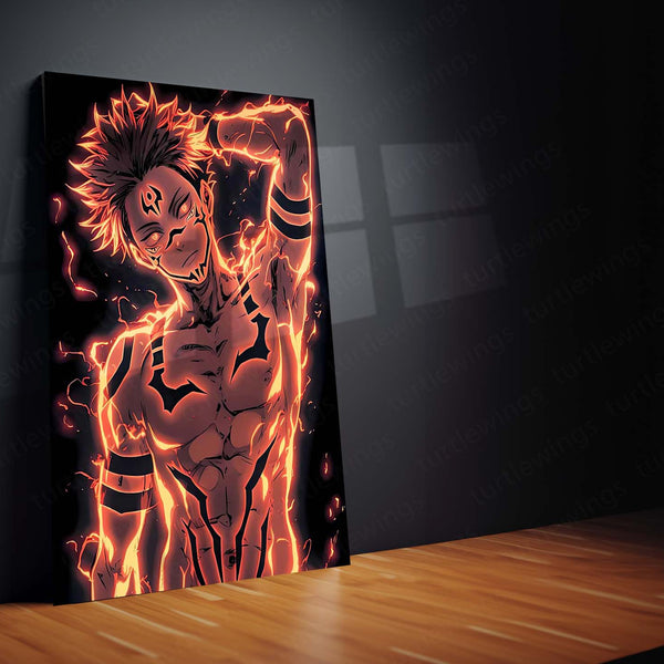Anime Metal Poster | Ryomen Sukuna – Cursed Flame Mode Metal Poster | Jujutsu Kaisen Anime Wall Frame