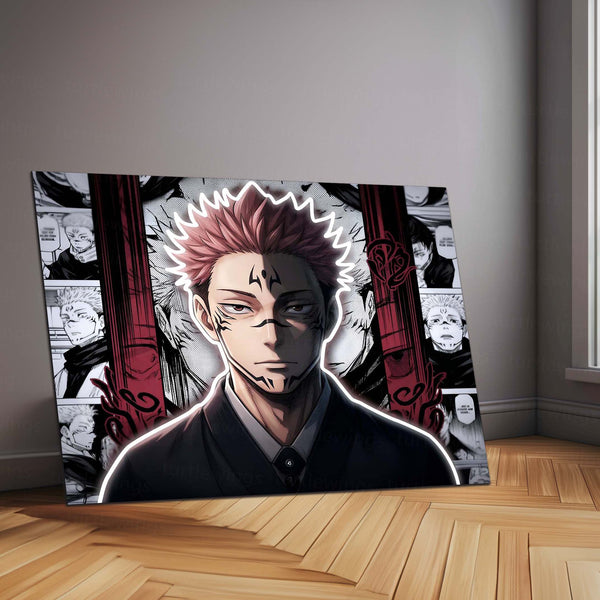 Jujutsu Kaisen Sukuna Neon LED Metal Frame | Ryomen Sukuna Anime Poster | Cursed King Wall Art