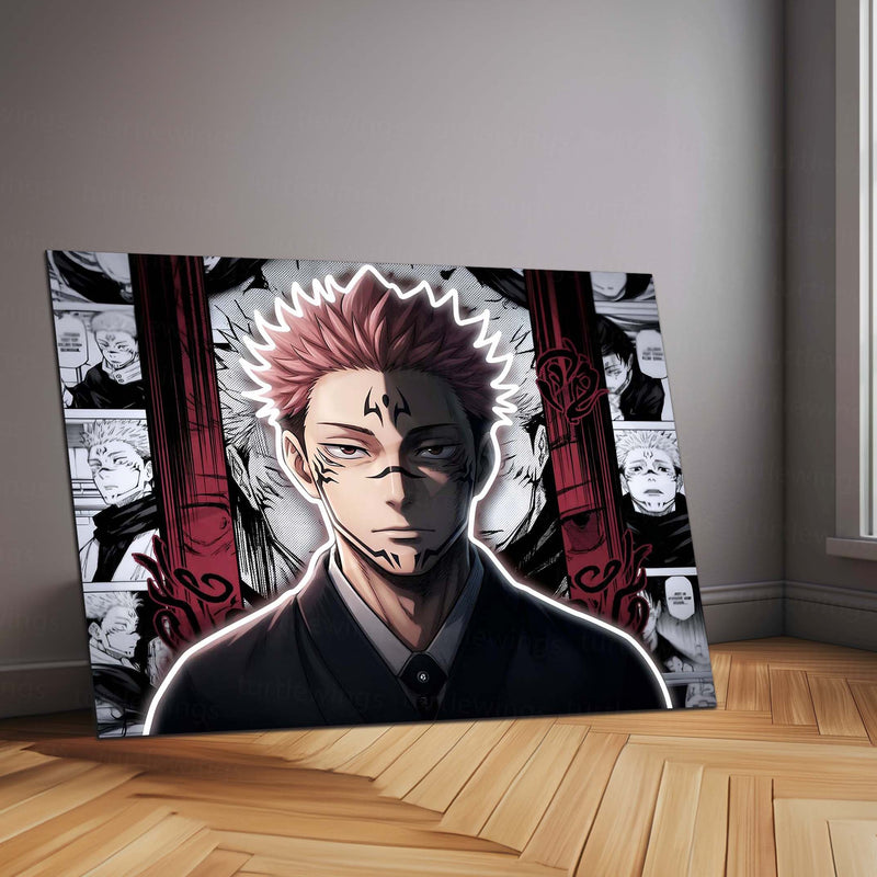 Jujutsu Kaisen Sukuna Neon LED Metal Frame | Ryomen Sukuna Anime Poster | Cursed King Wall Art