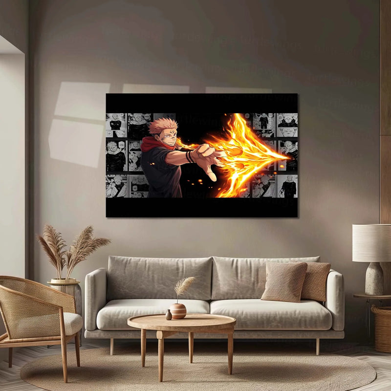 Anime Metal Frame | Ryomen Sukuna Flame Burst | Dark Sorcerer Anime Metal Frame - TURTLEWINGS 