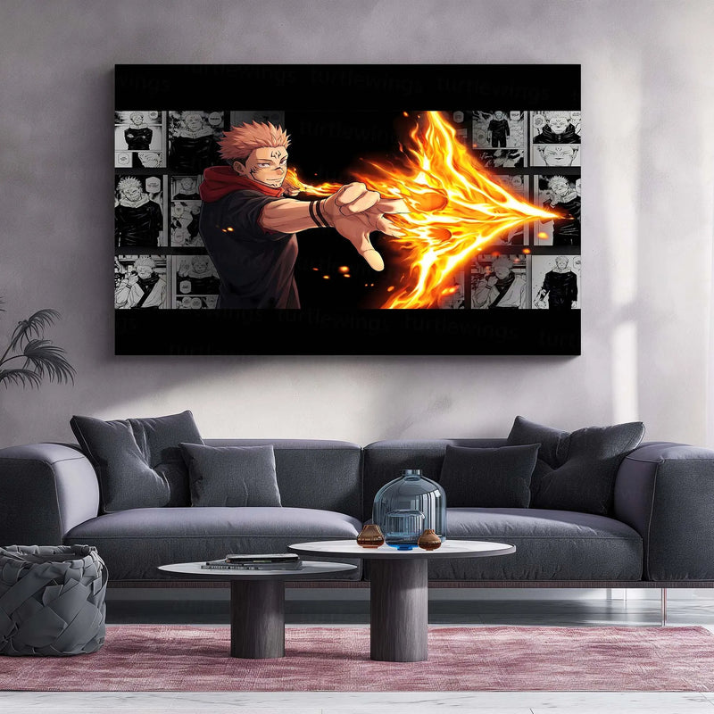 Anime Metal Frame | Ryomen Sukuna Flame Burst | Dark Sorcerer Anime Metal Frame - TURTLEWINGS 