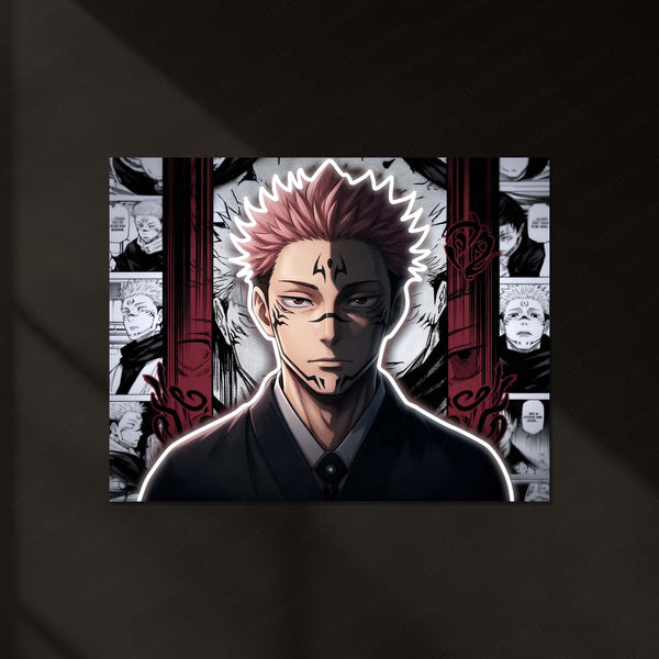 Jujutsu Kaisen Sukuna Neon LED Metal Frame | Ryomen Sukuna Anime Poster | Cursed King Wall Art