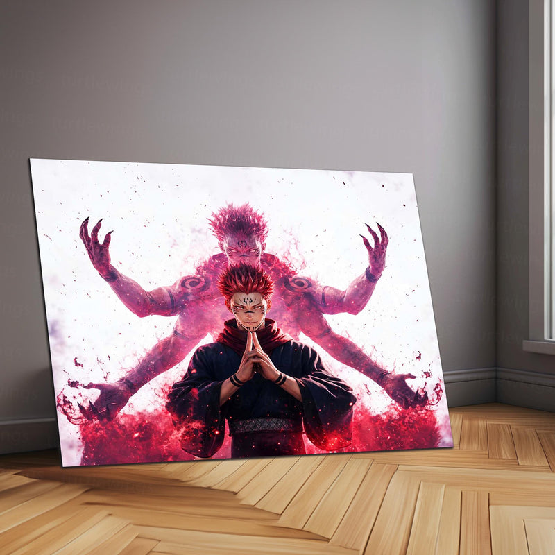 Anime Metal Poster | Ryomen Sukuna Dual Form Metal Poster | Jujutsu Kaisen Anime Wall Art | Premium Aluminum Print